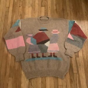 Vintage Mohair Folk Wool Peruvian Handmade Sweater Size Medium